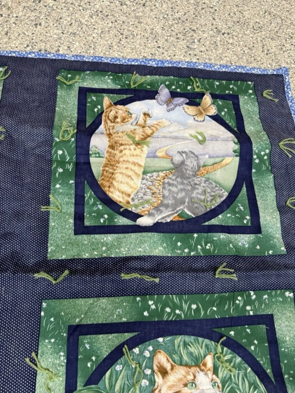 Vintage Cat Quilt Throw 35x43 Patchwork Kitty Cottagecore Handmade Lap Blanket